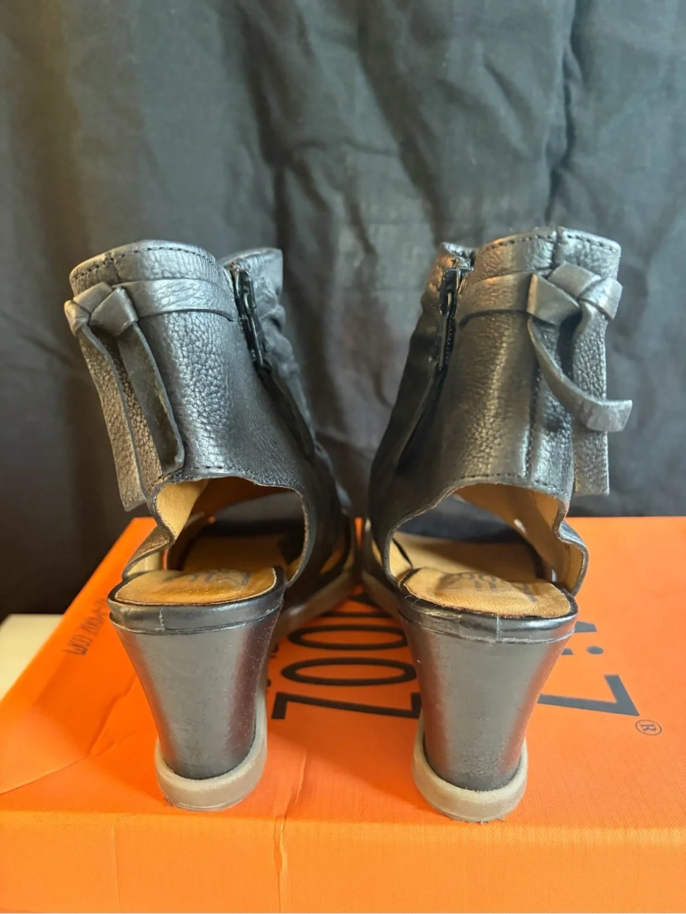 Miz Mooz Becca size 38 (8 ish women )Wedge Peep-Toe Ankle Boots in Black